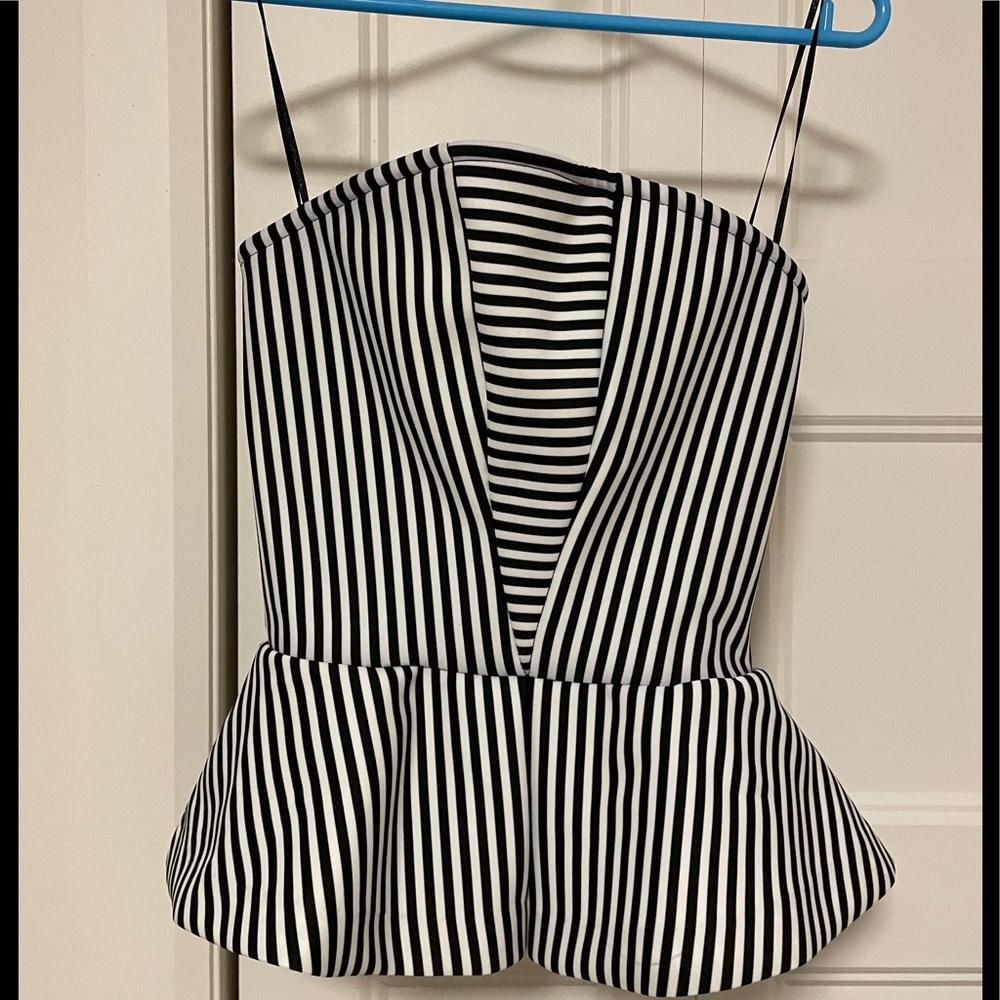 Guess Striped Strapless Peplum Top